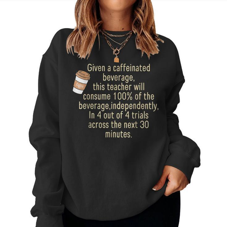 Given A Caffeinated Beverage This Teacher Will Consume Women Sweatshirt
