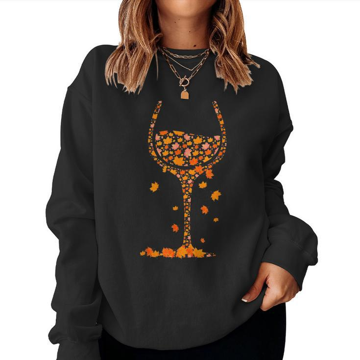 Glass Of Wine Maple Leaf Autumn Fall Drink Wine Lover Women Sweatshirt