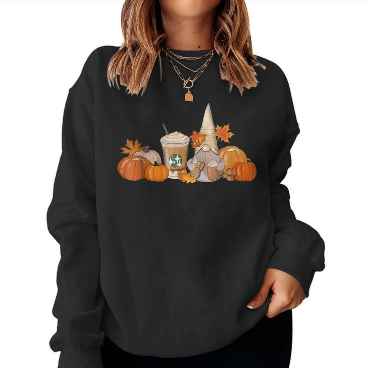 Gnome Coffee Latte Pumpkin Fall Autumn Thanksgiving Women Sweatshirt