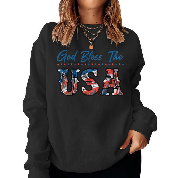 God Bless The Usa Red White Blue Flag Patriotic 4Th Of July Women Sweatshirt