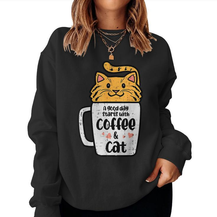 Good Day Starts With Coffee Cat Cute Kitten Girls N Women Sweatshirt