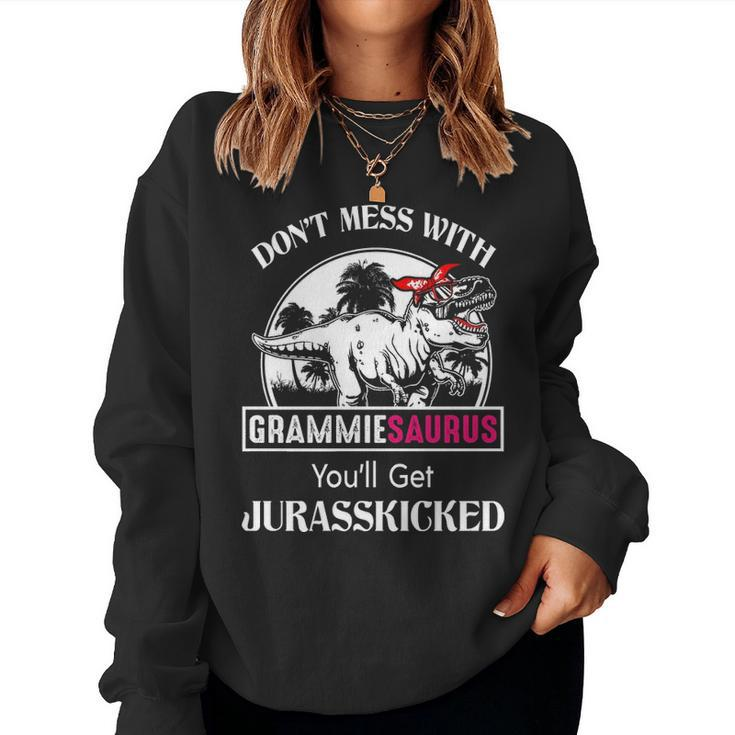 Grammie Grandma Gift Dont Mess With Grammiesaurus Women Crewneck Graphic Sweatshirt