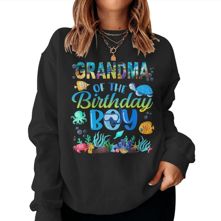 Grandma Of The Birthday Boy Sea Fish Ocean Animals Aquarium Women Crewneck  Graphic Sweatshirt