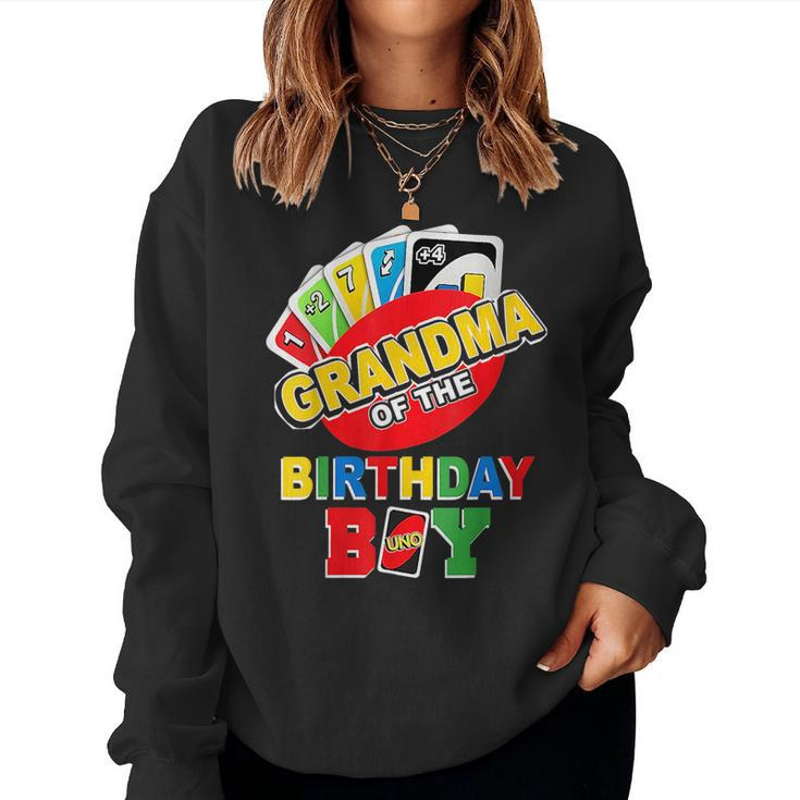 Grandma Of The Birthday Boy  Uno Mommy Mama 1St  Women Crewneck Graphic Sweatshirt