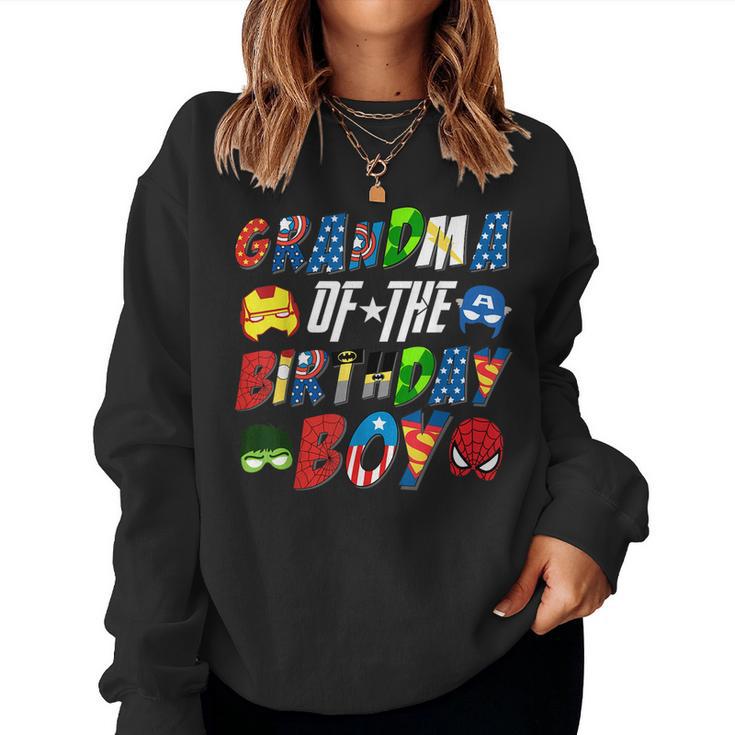 Grandma Of The Superhero Birthday Boy Super Hero Family  Women Crewneck Graphic Sweatshirt