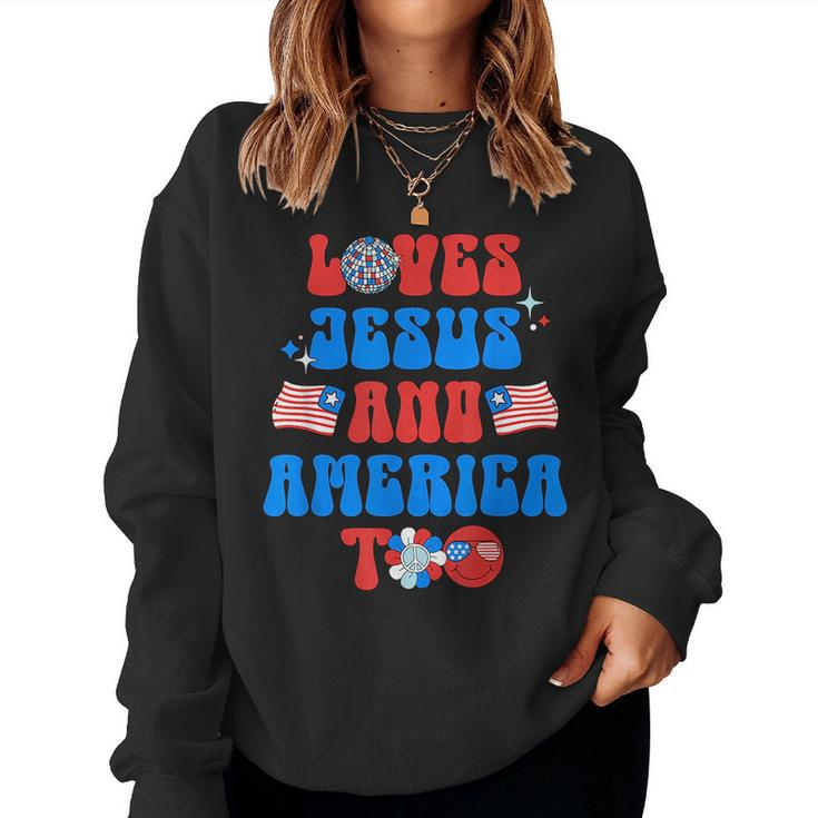 Groovy 70S Retro Loves Jesus And America Too 70S Vintage s Women Sweatshirt