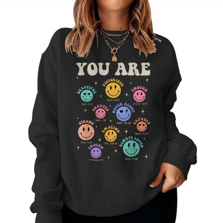 Groovy You Are Bible Verse Smile Face Religious Christian Women Sweatshirt