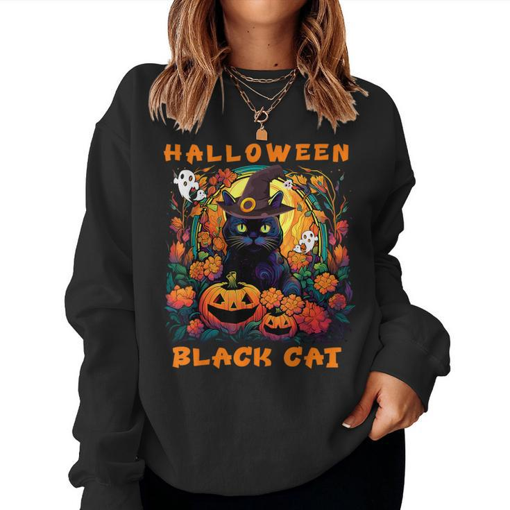 Groovy Black Cat Season Halloween Pumpkin Monster Costume Women Sweatshirt