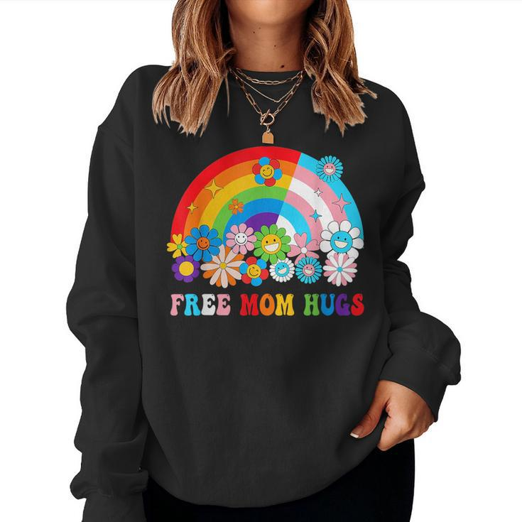 Groovy Flower Retro Rainbow Free Mom Hugs Lgbtq Pride Month Women Sweatshirt