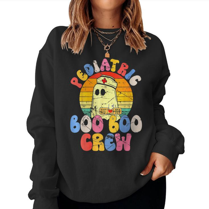 Groovy Ghost Halloween Pediatric Rn Nurse Boo Boo Crew Women Sweatshirt