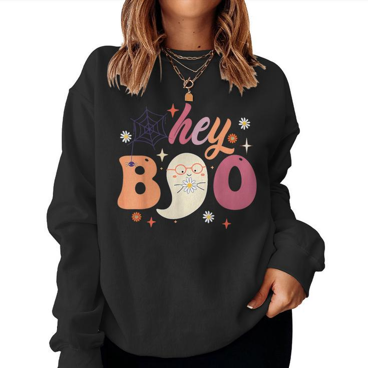Groovy Hey Boo Cute Ghost Halloween Spooky Season Women Sweatshirt