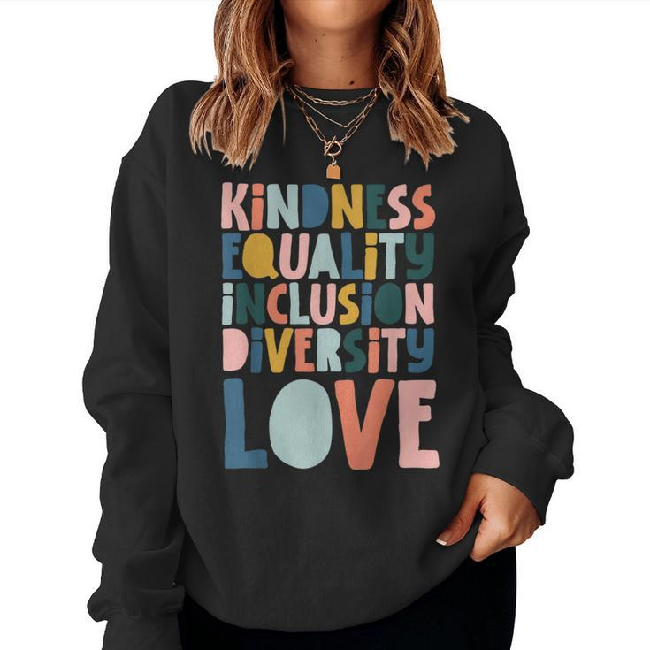 Groovy Kindness Equality Inclusion Diversity Love Teachers  Women Crewneck Graphic Sweatshirt