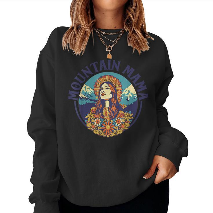 Groovy Mountain Mama Hippie 60S Psychedelic Artistic Women Crewneck Graphic Sweatshirt