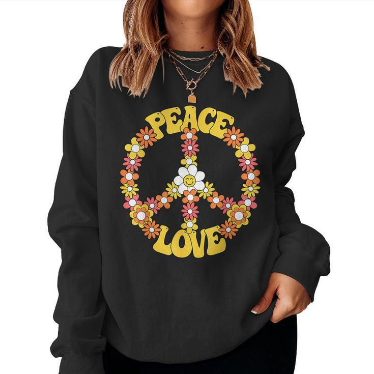 Groovy Peace Hippie Love Sign Love Flower World Peace Day Women Sweatshirt