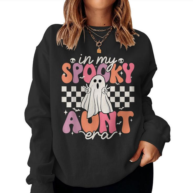 Groovy In My Spooky Aunt Era Retro Auntie Halloween Ghost Women Sweatshirt
