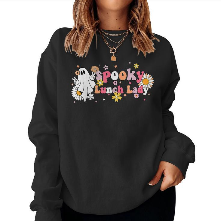 Groovy Spooky Lunch Lady Cute Ghost Flower Halloween Costume Women Sweatshirt