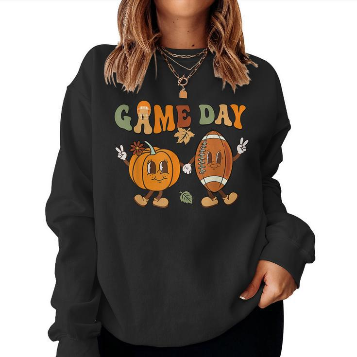 Groovy Thanksgiving Game Day Pumpkin Football Halloween Fall Halloween Women Sweatshirt