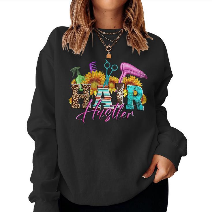 Hairstylist Hair Hustler Sunflower Hairdresser Tools  Women Crewneck Graphic Sweatshirt