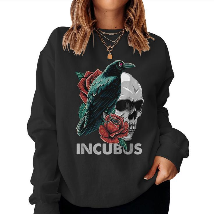 Halloween Graphic Incubus-Crow Left Skull Morning And Flower Women Sweatshirt