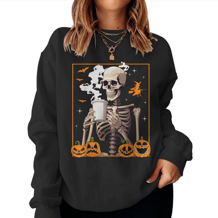 Halloween Skeleton Coffee Drinking Skull Horror Women Men Drinking s  Women Sweatshirt