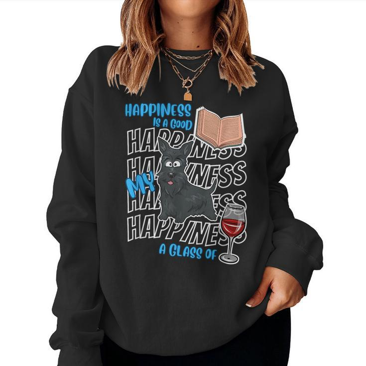 Happiness Is Scottish Terriers Books Wine Cute Scottie Dog Wine Women Sweatshirt