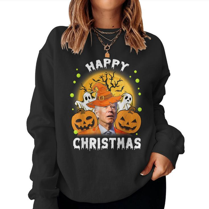 Happy Christmas Joe Biden Confused Halloween Pumpkin Women Sweatshirt