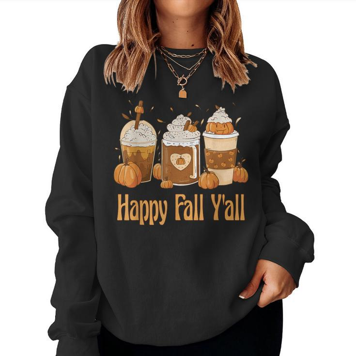 Happy Fall Y'all Latte Coffee Leopard Pumpkin Autumn Women Sweatshirt