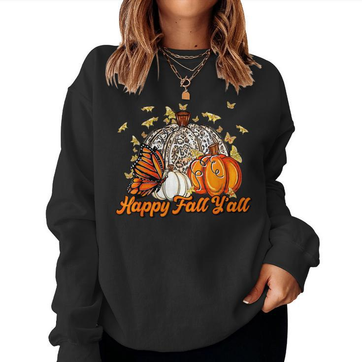 Happy Fall Y'all Pumpkin Butterfly Autumn Thanksgiving Retro Women Sweatshirt
