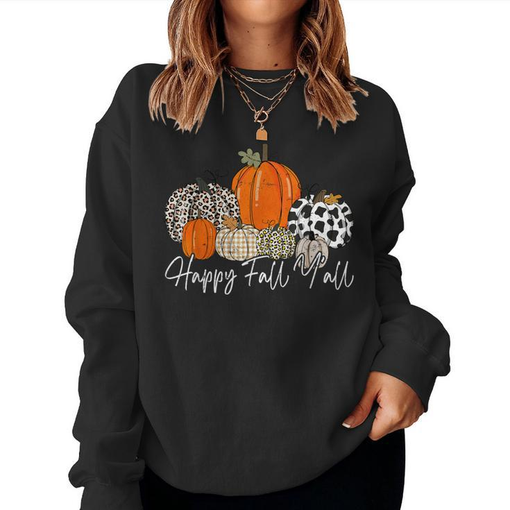 Happy Fall Y'all Pumpkin Leopard Cute Autumn Women Sweatshirt
