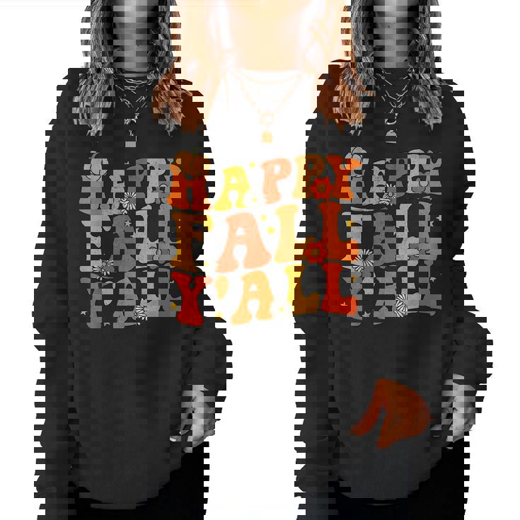 Happy Fall Yall Squad Groovy Fall Autumn And Halloween Halloween Women Sweatshirt