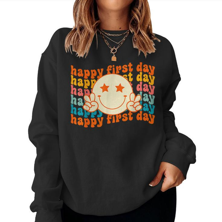 Happy First Day Of School Smile Face Back To School Teachers  Women Crewneck Graphic Sweatshirt