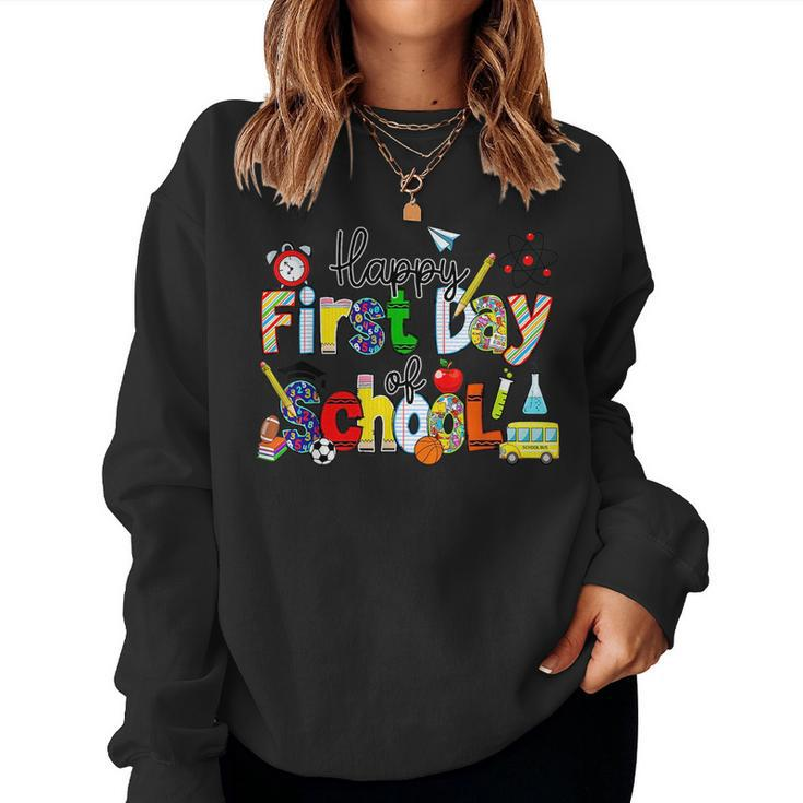 Happy First Day Of School Teachers Students Back To School  Women Crewneck Graphic Sweatshirt