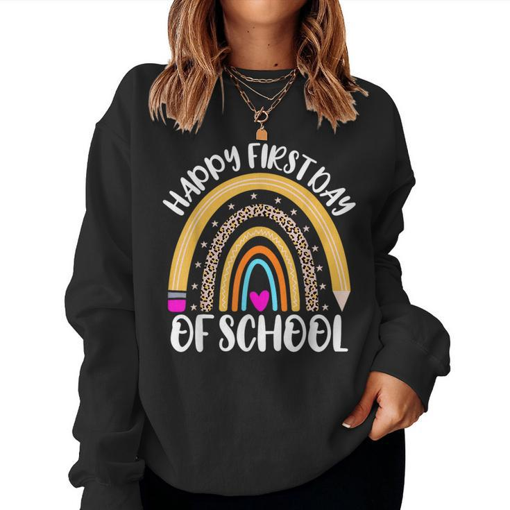 Happy First Day Of School Rainbow Leopard Teacher Student Women Sweatshirt