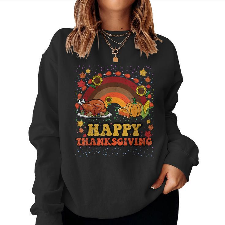 Happy Thanksgiving Food Retro Turkey Pumpkin Pie Fall Autumn Women Sweatshirt