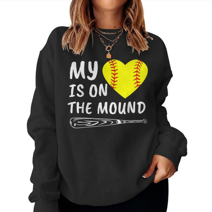 My Heart Is On The Mound Softball Bat Proud Mom Dad Women Sweatshirt