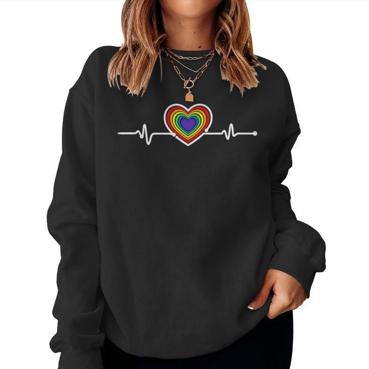 Heartbeat Pulse Lgbt Lgbtq Rainbow Gay Lesbian Pride Women Sweatshirt