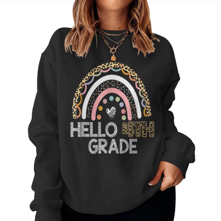 Hello 4Th Grade Leopard Rainbow Back To School Teacher Girls  Women Sweatshirt