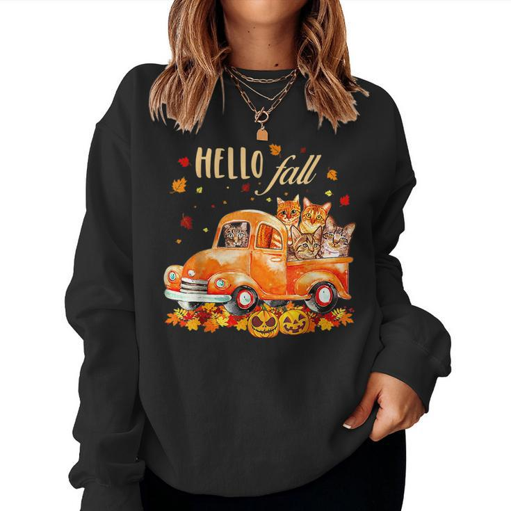 Hello Fall Cat Halloween Pumkin Halloween Women Sweatshirt