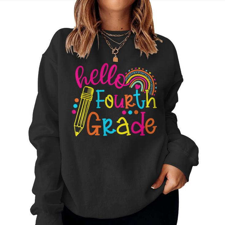 Hello Fourth Grade Rainbow Back To School Teachers Girls Women Sweatshirt