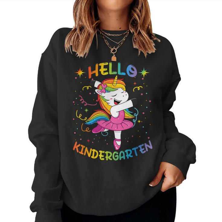 Hello Kindergarten First Day Back To School Unicorn Girls  Women Crewneck Graphic Sweatshirt