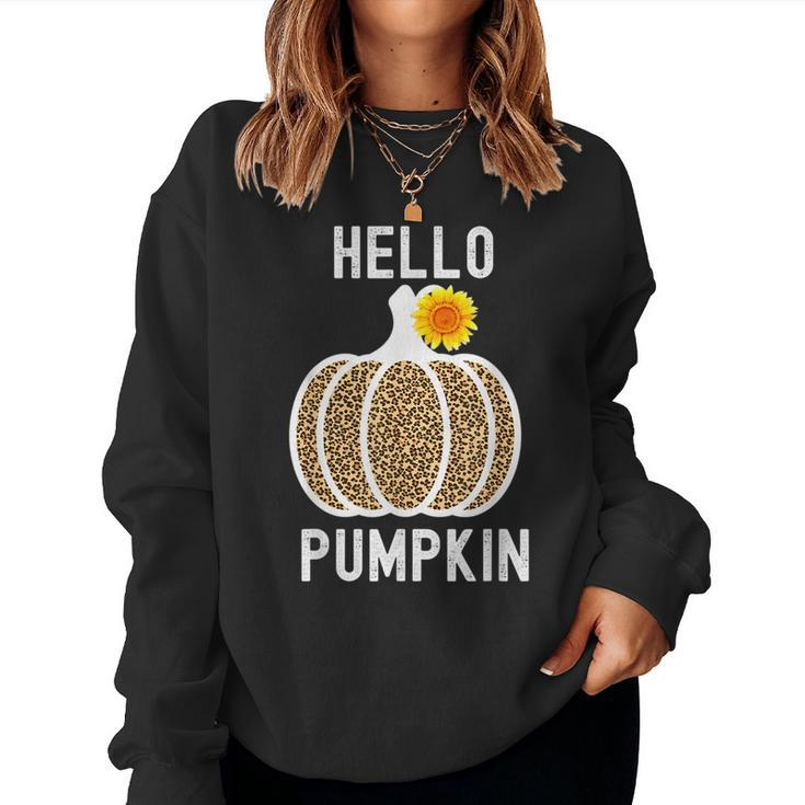 Hello Pumpkin Sunflower Halloween Fall Thanksgiving Fall Thanksgiving  Women Sweatshirt