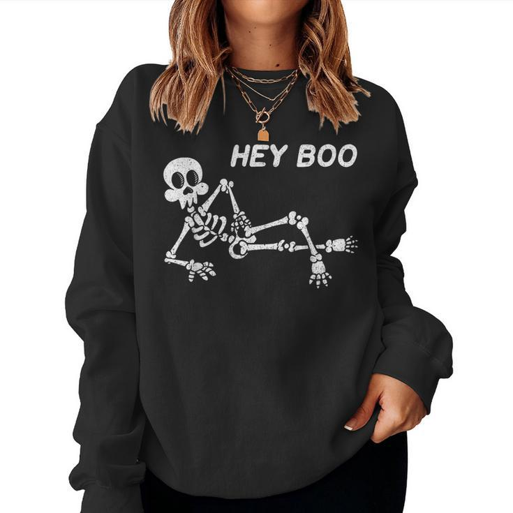 Hey Boo Halloween Cute Skeleton Halloween Women Sweatshirt