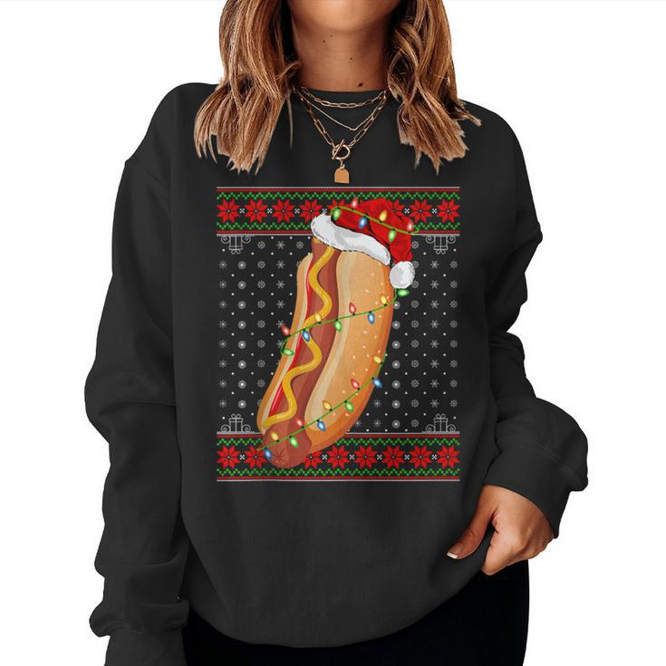 Hot Dog Christmas Lights Ugly Sweater Santa Hot Dog Xmas Women Sweatshirt
