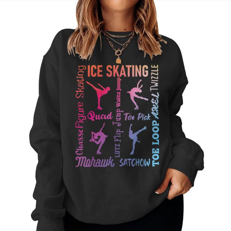 Ice Skating - Typography Girl Figure Skater Ice Skates Women Crewneck Graphic Sweatshirt