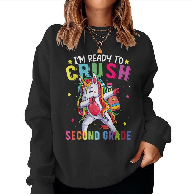 Im Ready To Crush Second Grade Unicorn Back To School  Women Crewneck Graphic Sweatshirt