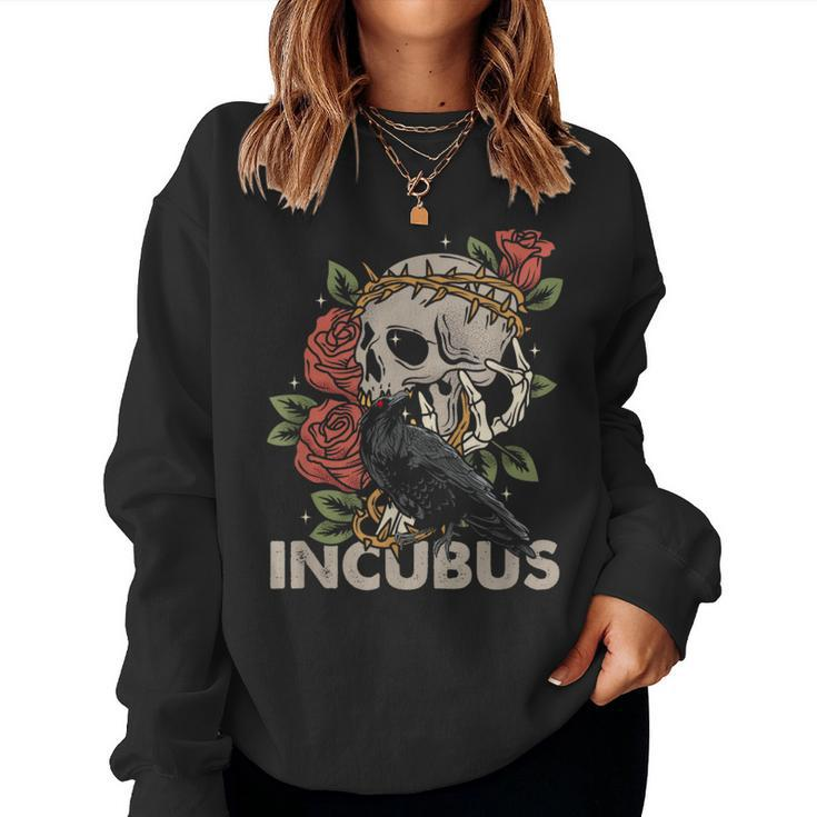 Incubus-Crow Left Skull Morning And Flower Halloween Graphic Women Sweatshirt