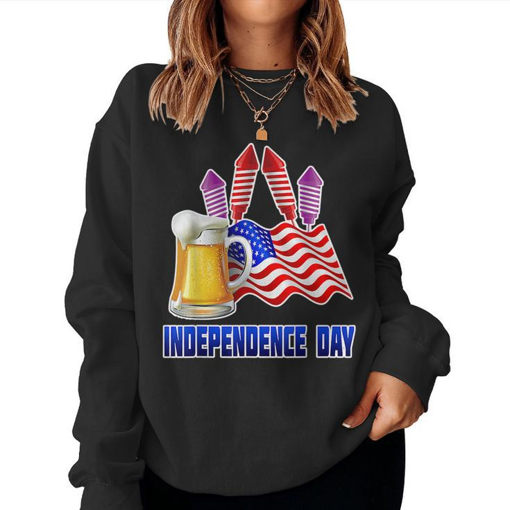 Independence Day 4Th July Beer Fireworks America Idea Women Sweatshirt