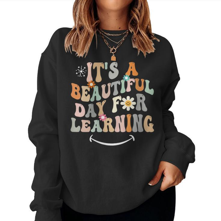 It's Beautiful Day For Learning Retro Teacher Students Women Sweatshirt