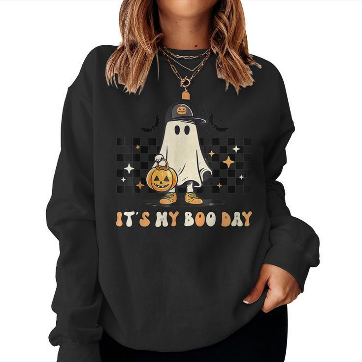 It's My Boo Day Groovy Boy Halloween Birthday Ghost Girls Women Sweatshirt