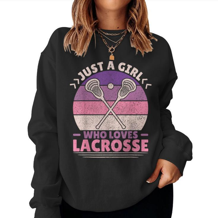 Just A Girl Who Loves Lacrosse Player Lax Lovers Lacrosse  Women Crewneck Graphic Sweatshirt